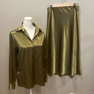 Rachel Zoe Green Midi A-Line Skirt Set